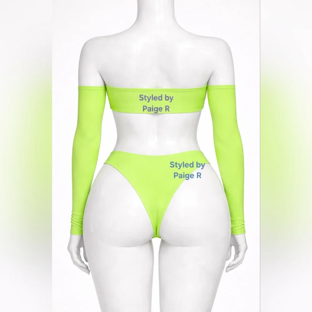 ⛱️NWT SKIMS 2 Piece long sleeve Bikini Top & Midrise bottoms Set NEON GREEN 3X